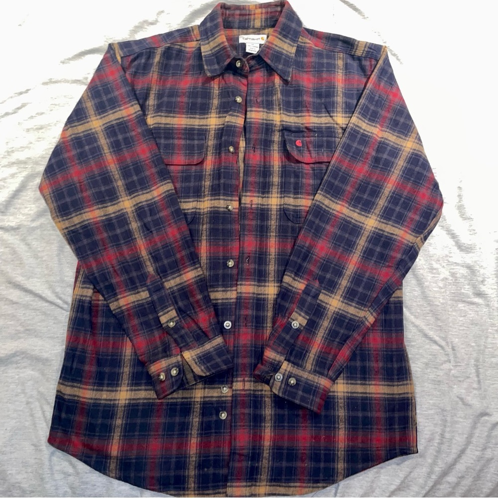 Carhartt heavy plaid flannel button down shirt sz medium​